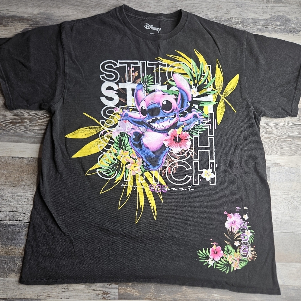Disney Lilo & Stitch Graphic Tshirt Black Large Hawaiian Tropical Theme - Picture 2 of 8
